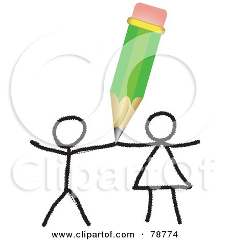 Royalty-Free (RF) Clipart Illustration of a Green Pencil Drawing A Couple by Prawny