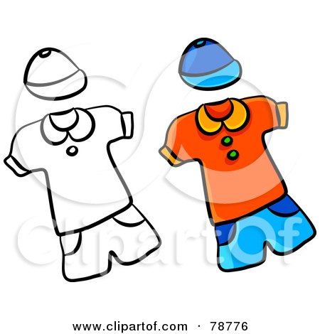 Royalty-Free (RF) Clipart Illustration of a Digital Collage Of Colored And Outlined Childrens Outfits by Prawny
