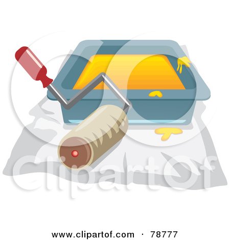 Royalty-Free (RF) Clipart Illustration of a Roller Brush By A Paint Tray by Prawny