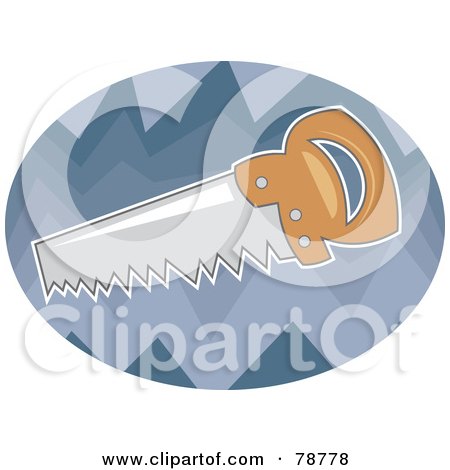 Royalty-Free (RF) Clipart Illustration of a Hand Saw Over A Blue Oval by Prawny