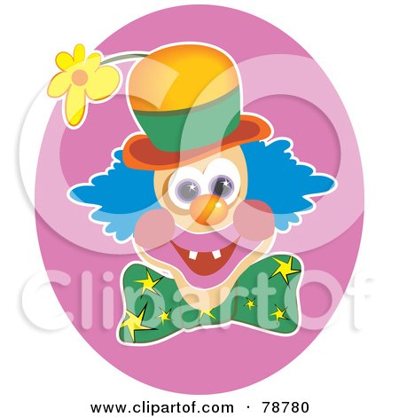 Royalty-Free (RF) Clipart Illustration of a Hyper Clown Face With A Flower Hat by Prawny