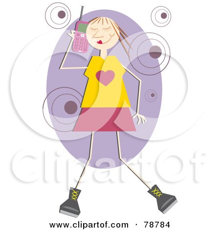 Royalty-Free (RF) Clipart Illustration of a Happy Stick Woman Using A Cell Phone by Prawny