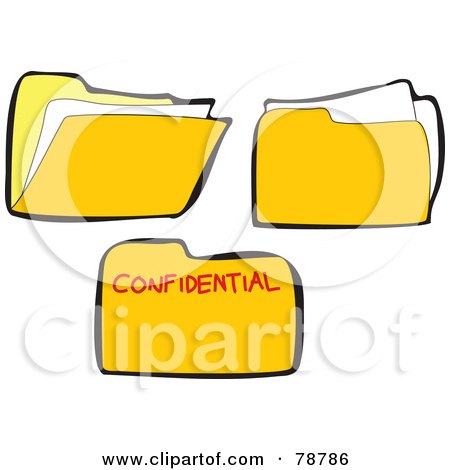 Royalty-Free (RF) Clipart Illustration of a Digital Collage Of Three Yellow Confidential Folders by Prawny