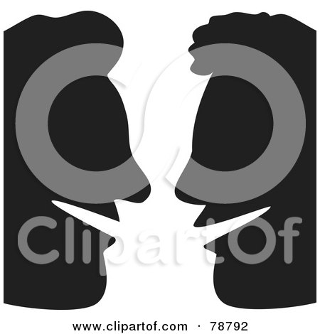 Royalty-Free (RF) Clipart Illustration of Two Black Happy Silhouetted Male Heads Face To Face by Prawny