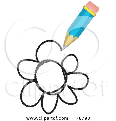 Royalty-Free (RF) Clipart Illustration of a Blue Pencil Drawing A Flower by Prawny