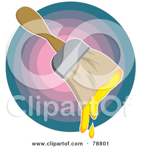 Royalty-Free (RF) Clipart Illustration of a Paintbrush Dripping With Yellow Paint Over A Gradient Circle by Prawny
