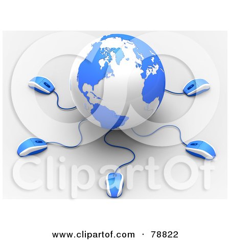 Royalty-Free (RF) Clipart Illustration of a 3d Blue And White Globe With Many Networked Computer Mice by Tonis Pan