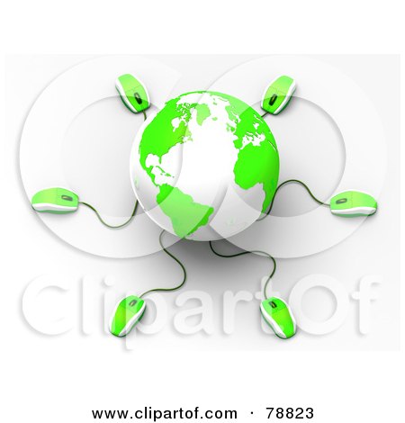 Royalty-Free (RF) Clipart Illustration of a 3d Green And White Globe With Many Networked Computer Mice by Tonis Pan