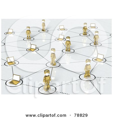 Royalty-Free (RF) Clipart Illustration of a 3d Social Network Of Gold People And Laptops by Tonis Pan