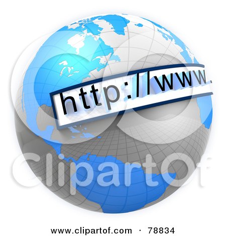Royalty-Free (RF) Clipart Illustration of a 3d URL Website Bar Over A Blue And Gray Reflective Grid Globe by Tonis Pan