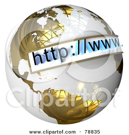 Royalty-Free (RF) Clipart Illustration of a 3d URL Website Bar Over A Gold And White Reflective Globe by Tonis Pan