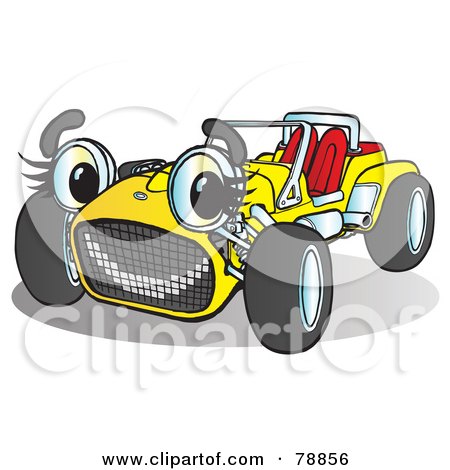 Royalty-Free (RF) Clipart Illustration of a Yellow Convertible Buggy Sport Car With A Face by Snowy
