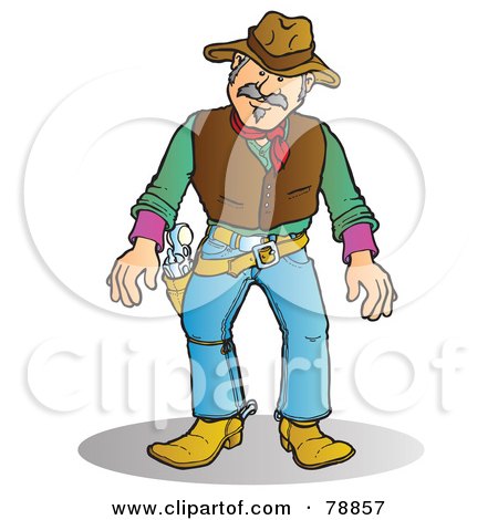 Royalty-Free (RF) Clipart Illustration of a Western Cowboy Man Ready To Reach For His Pistol by Snowy