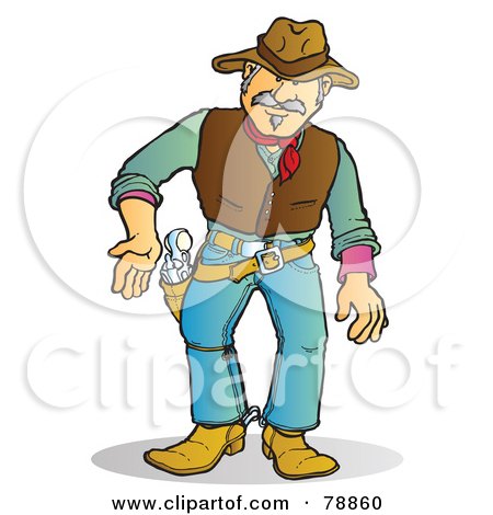Royalty-Free (RF) Clipart Illustration of a Western Cowboy Man Prepared To Draw His Pistol by Snowy