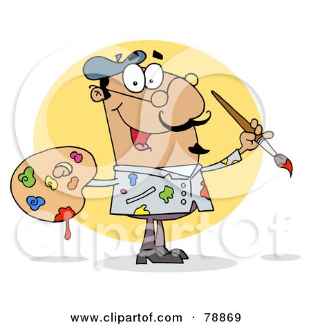 Royalty-Free (RF) Clipart Illustration of a Sloppy Hispanic Cartoon Artist Painter With A Brush And Palette by Hit Toon