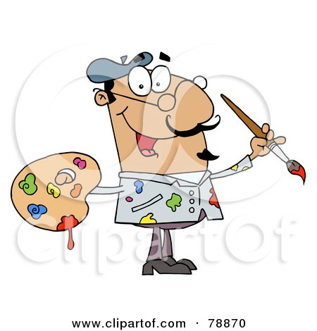 Royalty-Free (RF) Clipart Illustration of a Messy Hispanic Cartoon Artist Painter With A Brush And Palette by Hit Toon