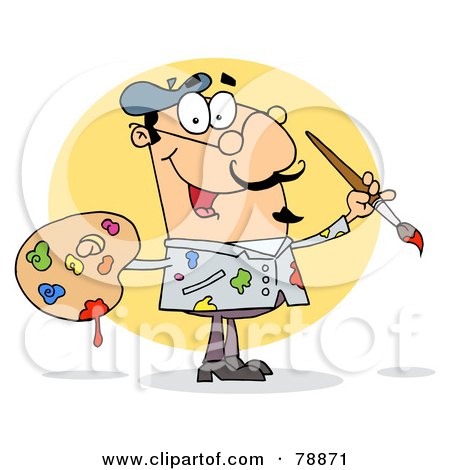 Royalty-Free (RF) Clipart Illustration of a Sloppy Caucasian Cartoon Artist Painter With A Brush And Palette by Hit Toon