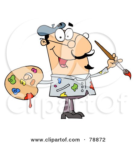 Royalty-Free (RF) Clipart Illustration of a Messy Caucasian Cartoon Artist Painter With A Brush And Palette by Hit Toon