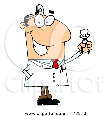 Royalty-Free (RF) Clipart Illustration of a Caucasian Cartoon Dentist Man Holding An Extracted Tooth by Hit Toon
