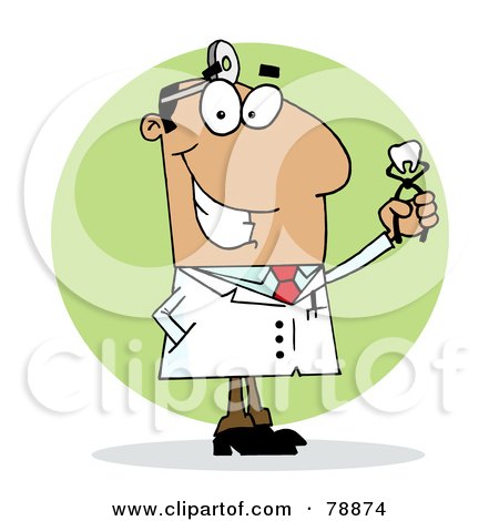 Royalty-Free (RF) Clipart Illustration of a Hispanic Cartoon Dentist Man Holding A Pulled Tooth by Hit Toon