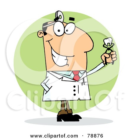 Royalty-Free (RF) Clipart Illustration of a Caucasian Cartoon Dentist Man Holding A Pulled Tooth by Hit Toon