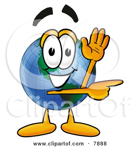 Clipart Picture of a World Earth Globe Mascot Cartoon Character Waving and Pointing by Mascot Junction