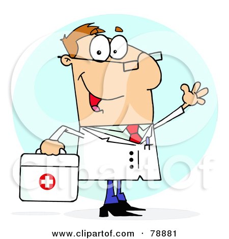 Royalty-Free (RF) Clipart Illustration of a Caucasian Cartoon Doctor Man Carrying His First Aid Bag by Hit Toon