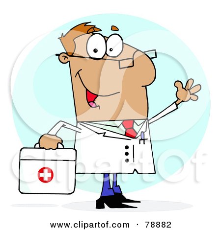Royalty-Free (RF) Clipart Illustration of a Tan Cartoon Doctor Man Carrying His First Aid Bag by Hit Toon