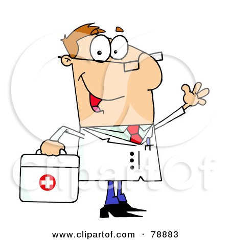 Royalty-Free (RF) Clipart Illustration of a Caucasian Cartoon Doctor Man Carrying His Medical Bag by Hit Toon
