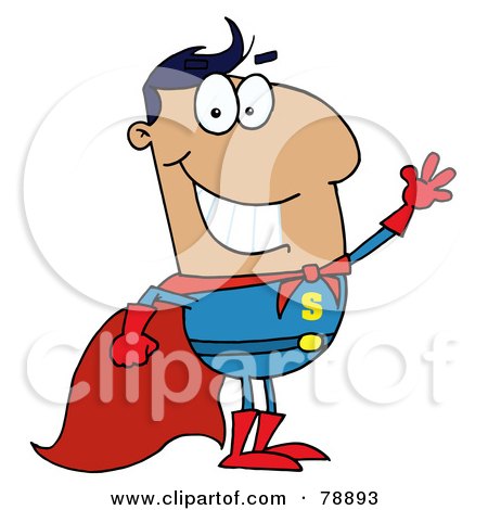 Royalty-Free (RF) Clipart Illustration of a Hispanic Cartoon Super Hero Waving Man by Hit Toon