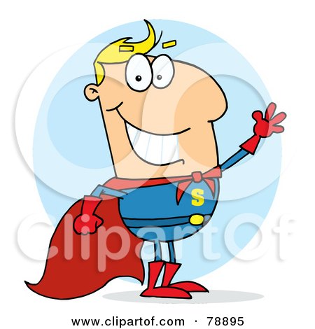 Royalty-Free (RF) Clipart Illustration of a Blond Cartoon Super Hero Waving Man by Hit Toon