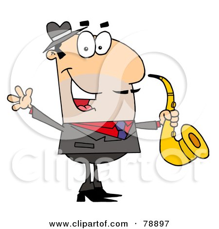 Royalty-Free (RF) Clipart Illustration of a Caucasian Cartoon Saxophone Player Man by Hit Toon