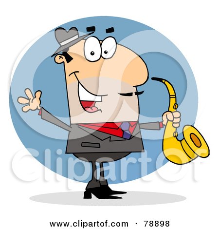 Royalty-Free (RF) Clipart Illustration of a Caucasian Cartoon saxophonist Man by Hit Toon