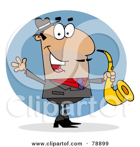 Royalty-Free (RF) Clipart Illustration of a Hispanic Cartoon Saxophonist Man by Hit Toon