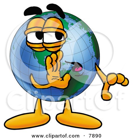 Clipart Picture of a World Earth Globe Mascot Cartoon Character Whispering and Gossiping by Mascot Junction