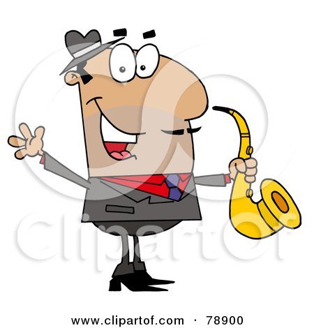 Royalty-Free (RF) Clipart Illustration of a Hispanic Cartoon Saxophone Player Man by Hit Toon