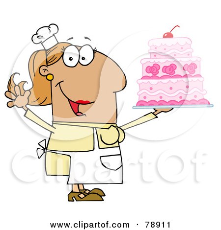 Royalty-Free (RF) Clipart Illustration of a Tan Cartoon Cake Baker Woman by Hit Toon