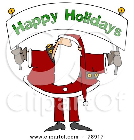 Royalty-Free (RF) Clipart Illustration of Santa Holding And Looking Up At A Happy Holidays Banner by djart