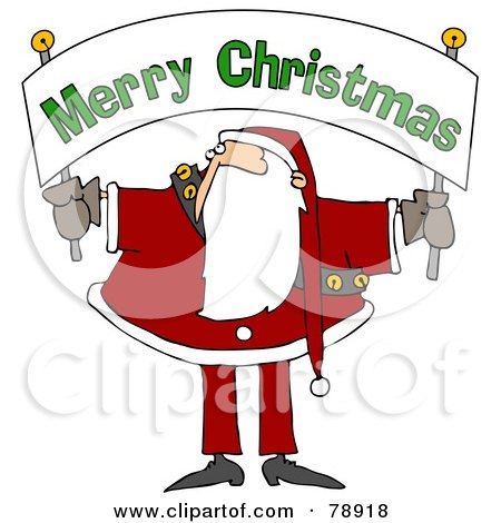 Royalty-Free (RF) Clipart Illustration of Santa Holding And Looking Up At A Merry Christmas Banner by djart