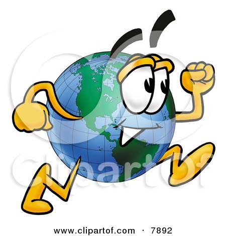 Clipart Picture of a World Earth Globe Mascot Cartoon Character Running by Mascot Junction