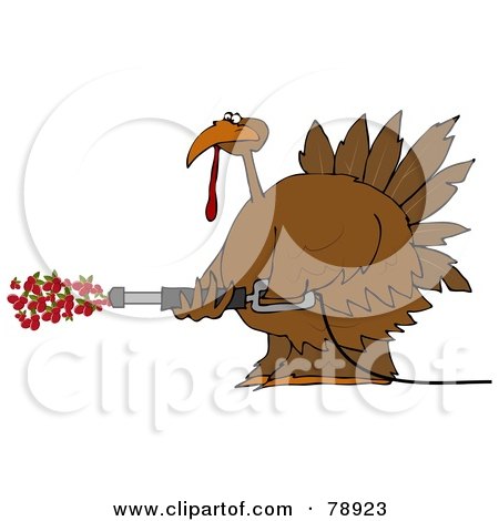 Royalty-Free (RF) Clipart Illustration of a Thanksgiving Turkey Spraying Cranberries Out Of A Pressure Washer by djart