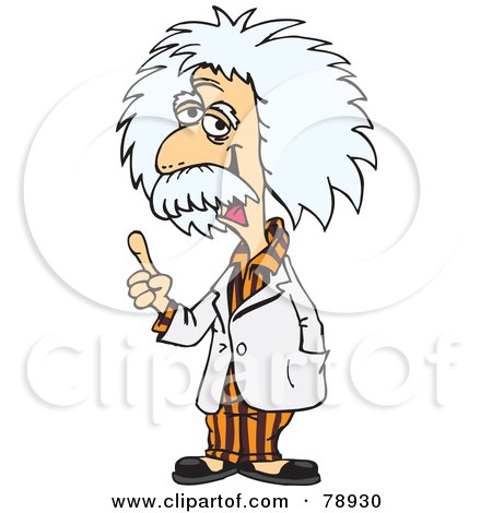 Royalty-Free (RF) Clipart Illustration of Albert Einstein Wearing A White Lab Coat Over His Orange Pajamas by Dennis Holmes Designs