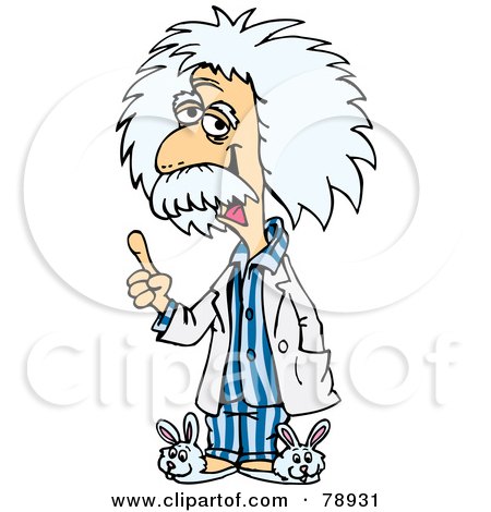 Royalty-Free (RF) Clipart Illustration of Albert Einstein Wearing Bunny Slippers And Blue Pajamas by Dennis Holmes Designs