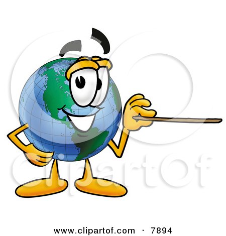 Clipart Picture of a World Earth Globe Mascot Cartoon Character Holding a Pointer Stick by Mascot Junction