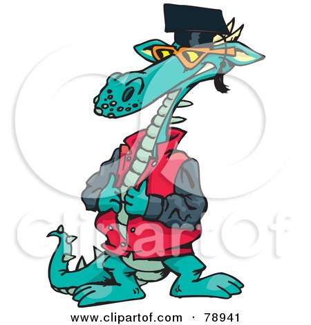 Royalty-Free (RF) Clipart Illustration of a Cool Dragon Closing His Jacket And Wearing A Graduation Cap by Dennis Holmes Designs