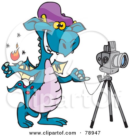 Royalty-Free (RF) Clipart Illustration of a Teal Photographer Dragon By A Camera by Dennis Holmes Designs