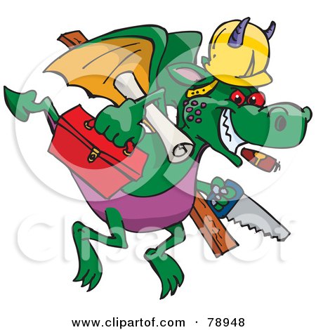 Royalty-Free (RF) Clipart Illustration of a Builder Dragon Flying With Tools by Dennis Holmes Designs