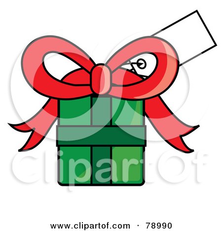 Royalty-Free (RF) Clipart Illustration of a Blank White Gift Tag On A Green Present With A Red Bow by Pams Clipart