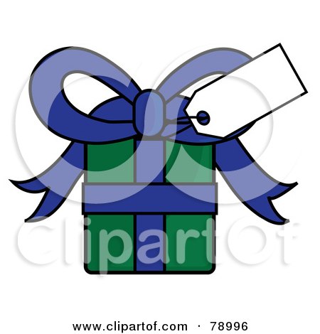 Royalty-Free (RF) Clipart Illustration of a Blank White Gift Tag On A Blue And Green Present by Pams Clipart
