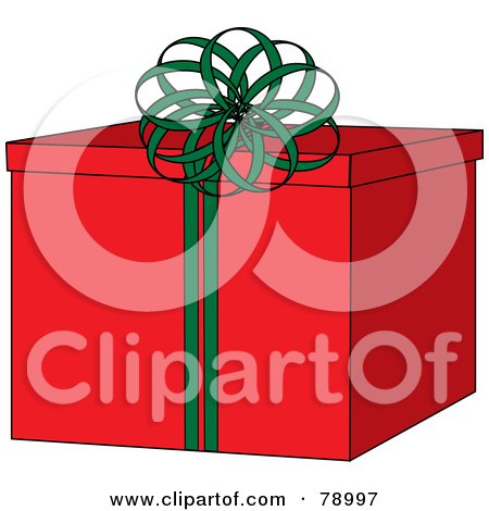 Royalty-Free (RF) Clipart Illustration of a Bright Red Gift Box With A Round Green Ribbon Bow by Pams Clipart